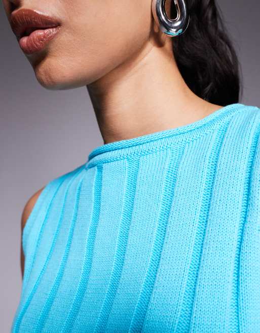 Top corto azul aguamarina sin mangas de canalé ancho de ASOS DESIGN, 4 de 4