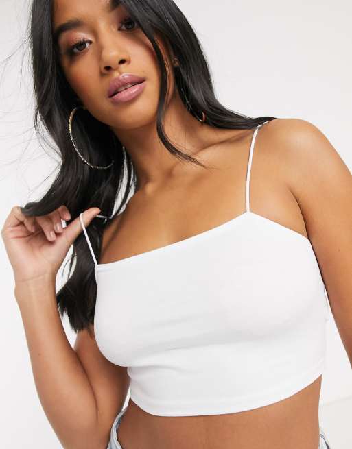 Top corto blanco con escote palabra de honor y tirantes finos Ultimate de ASOS DESIGN Petite