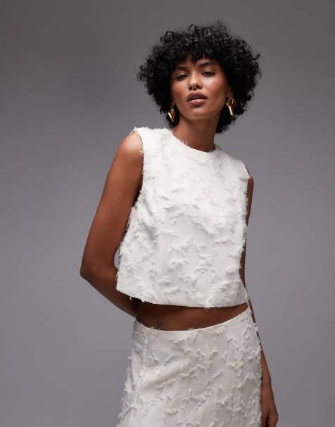 Top corto blanco de tejido texturizado de Mango (parte de un conjunto) - view 1