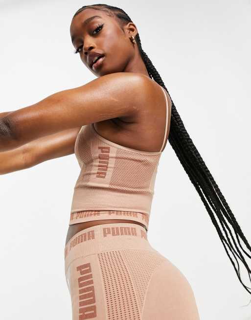 Top corto color seta sin costuras de tejido evoKNIT de PUMA