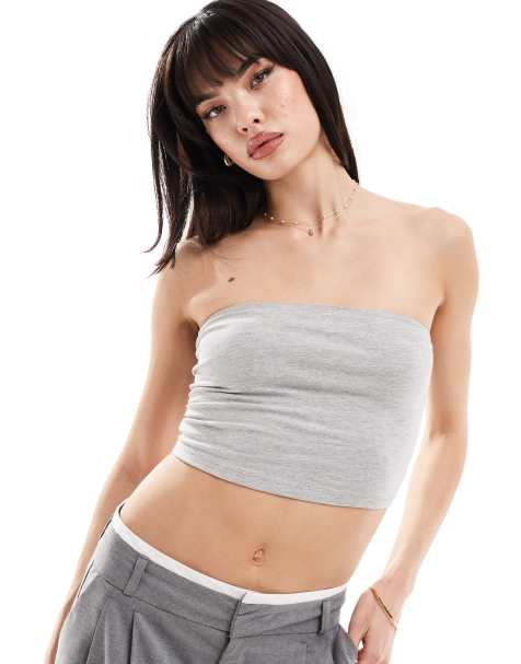 Top corto gris jaspeado con escote palabra de honor Ultimate de ASOS DESIGN - view 1