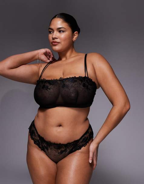 Top corto negro con bordado floral Tabitha de ASOS DESIGN Curve - view 1