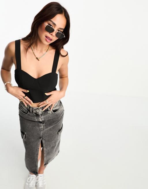 Pantalones capri negros estilo cargo Thea de Weekday