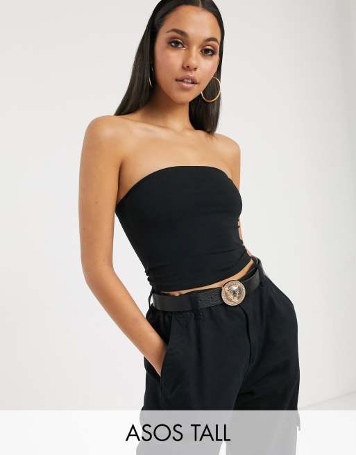 Top corto negro con escote palabra de honor de ASOS DESIGN Tall