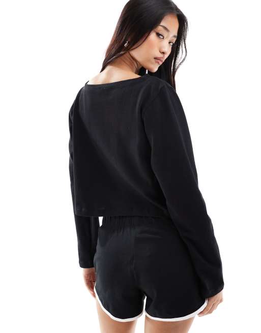 Top corto negro de manga larga con cuello barco de Cotton On, 3 de 4