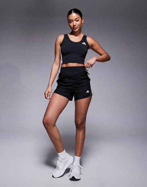 Top corto negro de tirantes con 3 rayas de adidas Training, 3 de 4