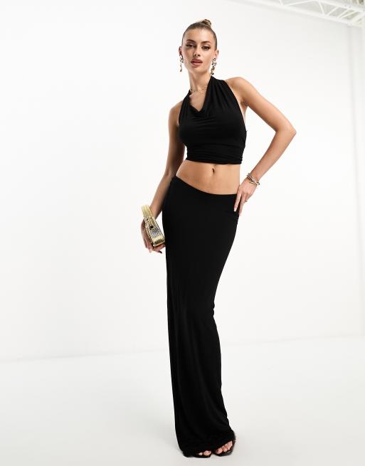 Top corto negro drapeado con cuello halter de micromodal de Naked Wardrobe (parte de un conjunto), 3 de 4