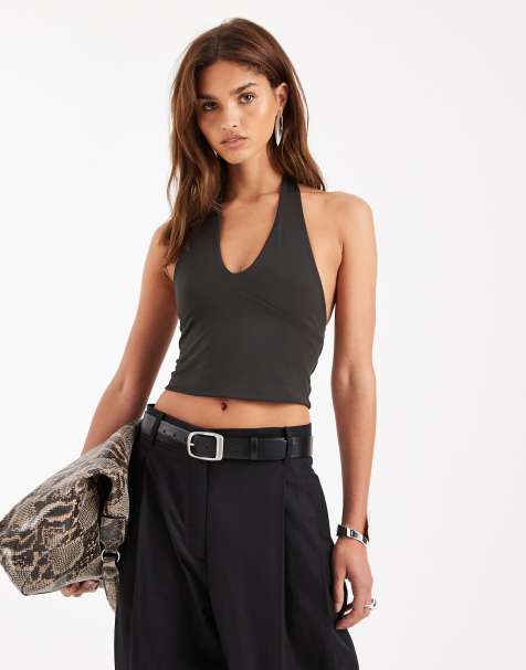 Top corto negro moldeador con cuello halter de ASOS DESIGN - view 1