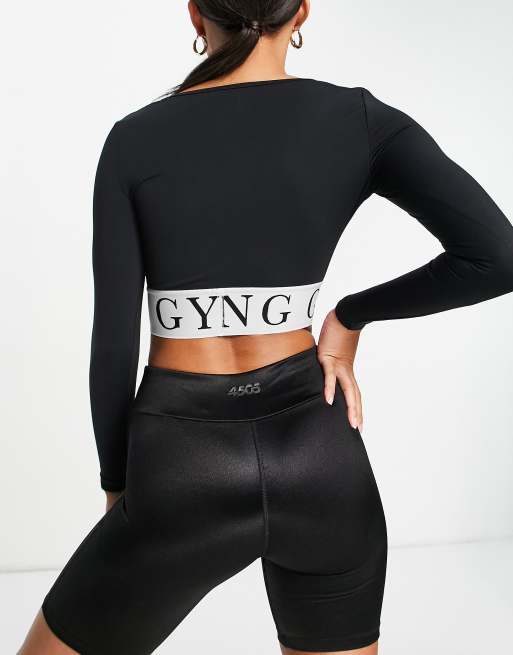 Top corto negro y blanco de manga larga Sport Focus de Gym King, 2 de 4