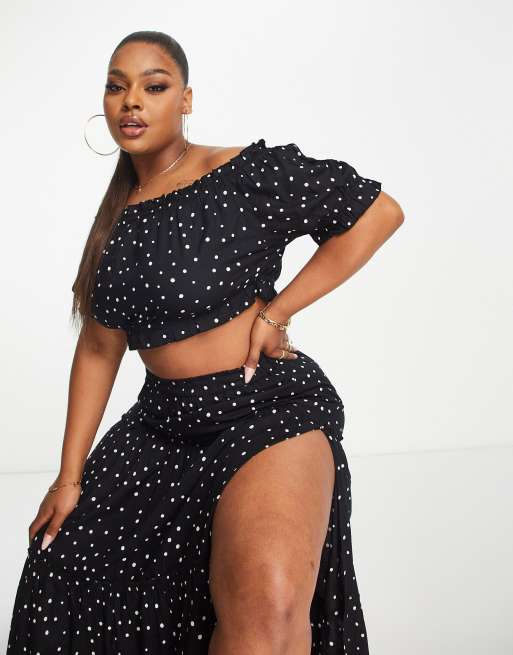 Top corto playero negro con estampado de lunares exclusivo de Esmée Plus (parte de un conjunto), 3 de 4