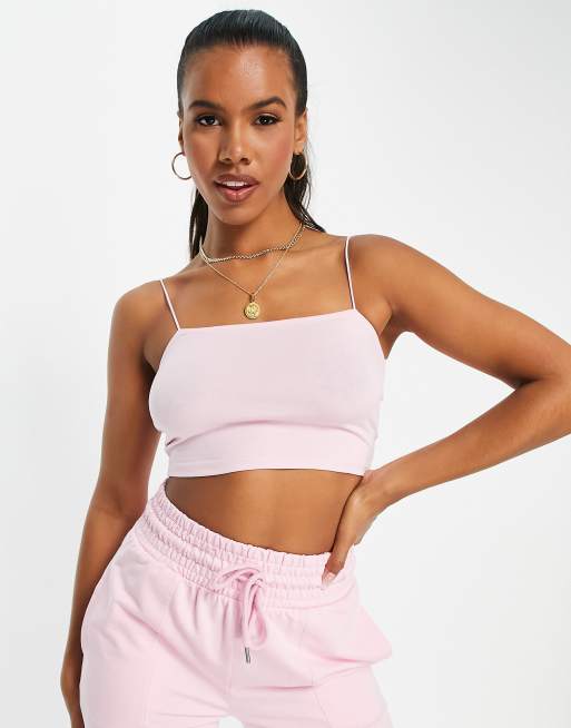 Top corto rosa bebé con escote palabra de honor y tirantes finos Ultimate de ASOS DESIGN (parte de un conjunto)