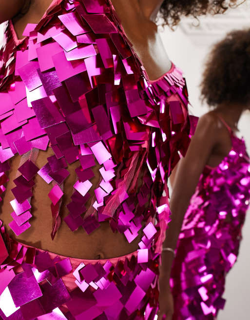 Top corto rosa intenso de lentejuelas cuadradas de ASOS EDITION, 4 de 4