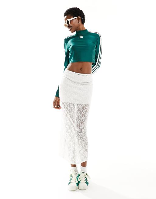 Top corto verde de manga larga de adidas Originals