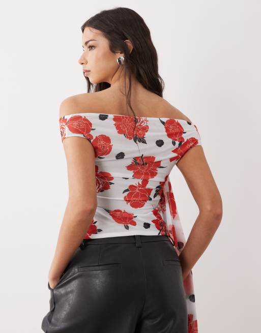 Top cruzado envolvente con escote Bardot y estampado floral de ASOS DESIGN, 4 de 4