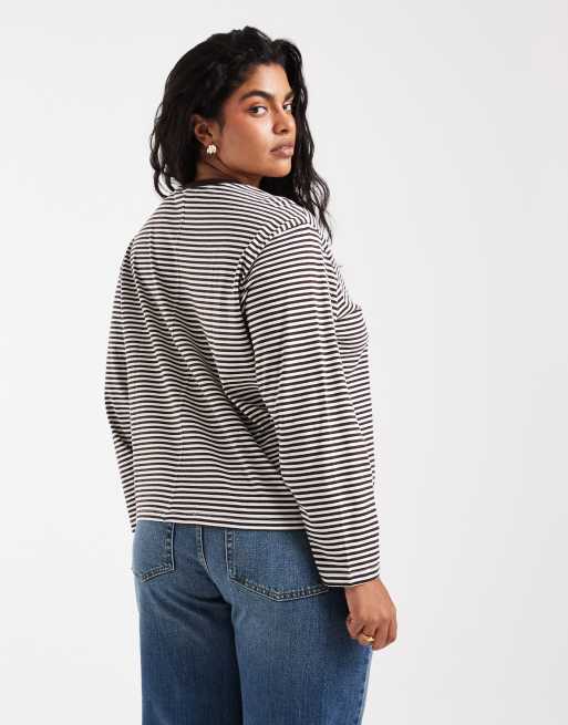 Top Curve largo de manga ancha a rayas chocolate y crema, 4 de 4