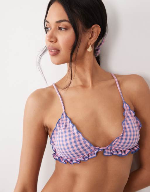 Top de bikini a cuadros vichy azules y rosas triangular Candy de Wild Lovers, 2 de 5