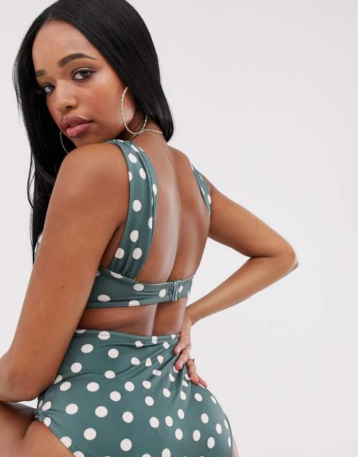 Top de bikini ancho con aros y estampado de lunares caqui en copas E-G de ASOS DESIGN Fuller Bust, 2 de 4