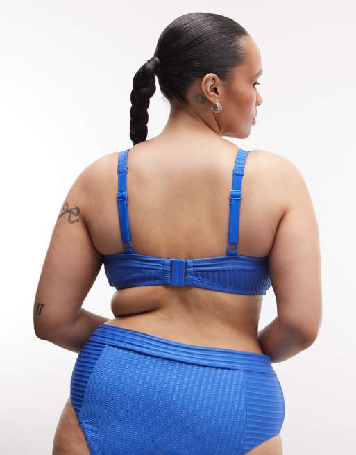 Top de bikini azul con aro en forma de "V" y diseño dividido de canalé Rory de ASOS DESIGN Curve, 2 de 4