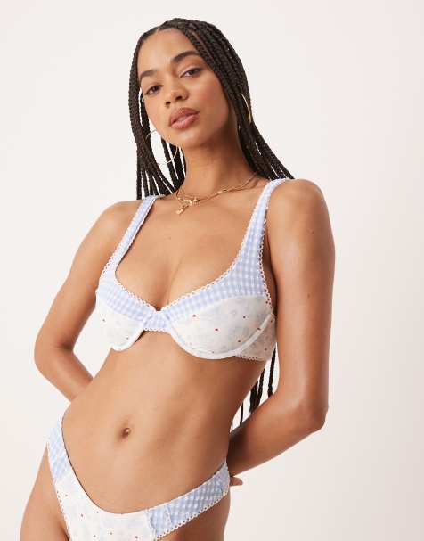 Top de bikini azul con aros, volantes y estampado floral Stems de For Love & Lemons (parte de un conjunto) - view 1