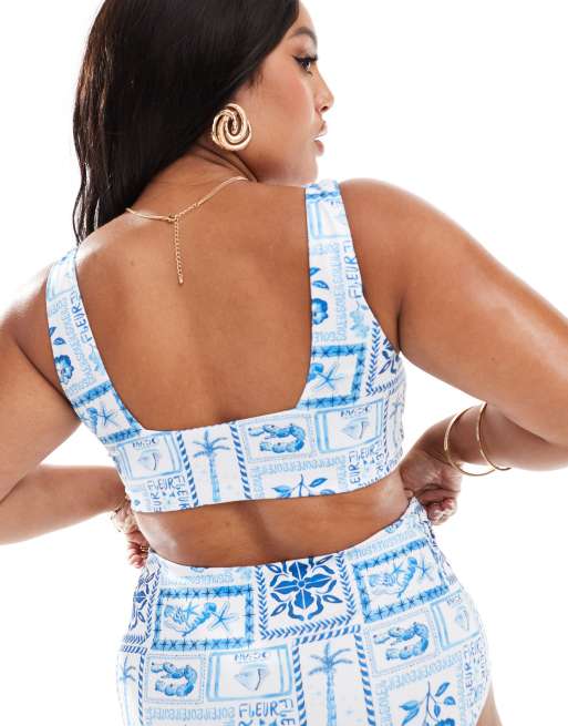Top de bikini azul estilo top corto Soleil de ASOS DESIGN Curve, 3 de 4