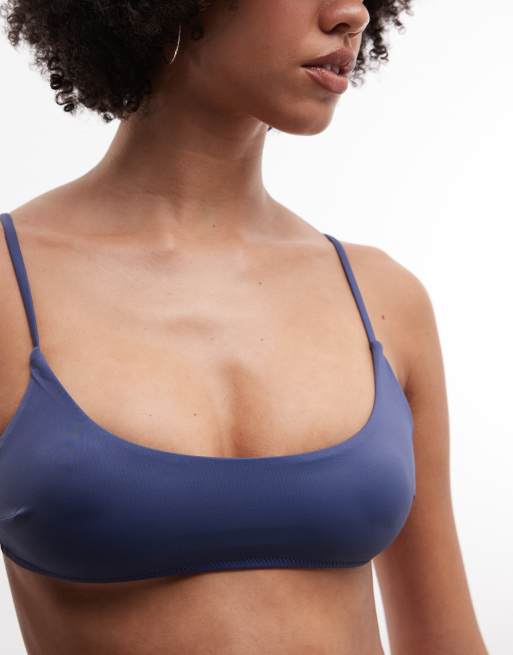 Top de bikini azul marino con cuello ancho y lazada en la espalda de Monki, 4 de 4