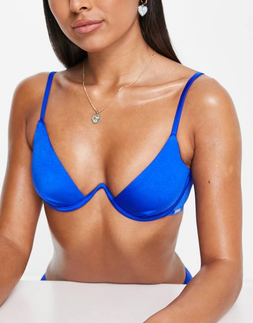 Top de bikini azul metalizado con aros Mix & Match de Free Society