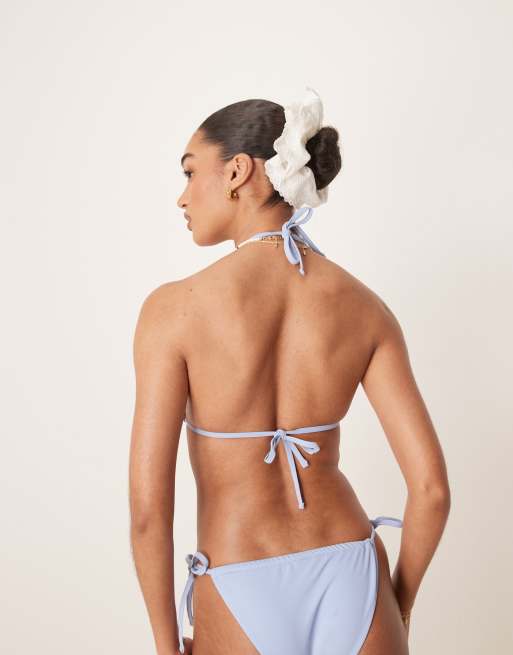 Top de bikini azul triangular con lazada trasera Maya Mix & Match de ASOS DESIGN, 3 de 4