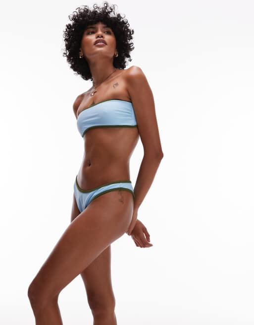 Top de bikini azul y verde con escote palabra de honor LA de Topshop, 2 de 4