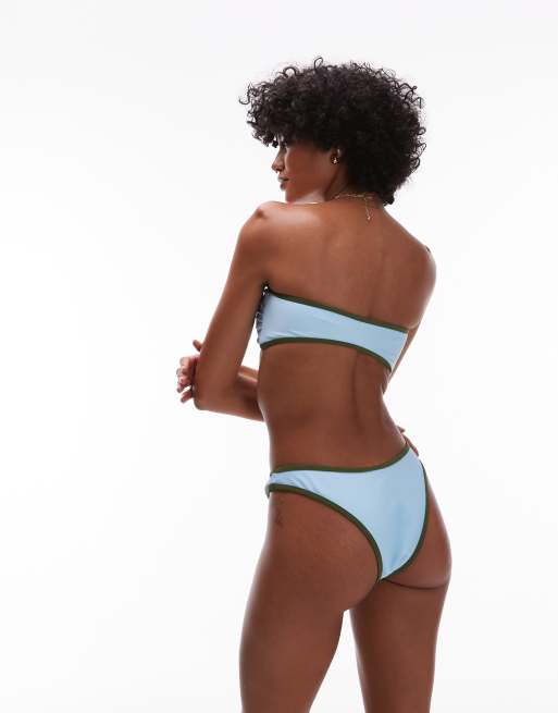Top de bikini azul y verde con escote palabra de honor LA de Topshop, 3 de 4