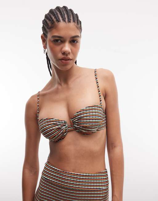 Top de bikini balconette a rayas en tonos atardecer con aros y copas fruncidas Dori Cape Cod de ASOS DESIGN, 2 de 4