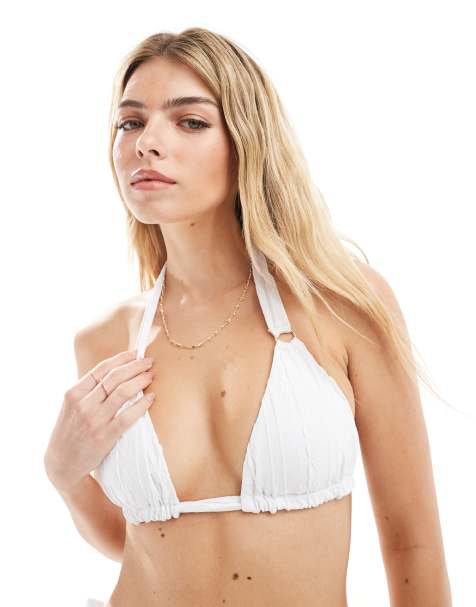 Top de bikini blanco triangular con diseño bordado de New Look - view 1