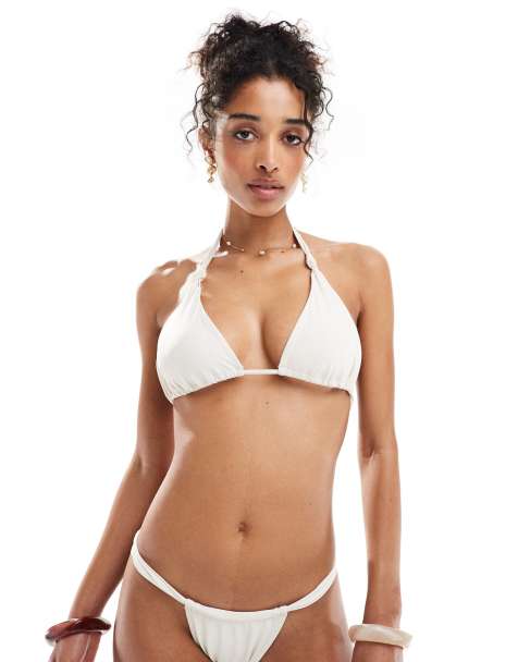 Top de bikini color crema triangular con detalle anudado Mix & Match de Miss Selfridge - view 1