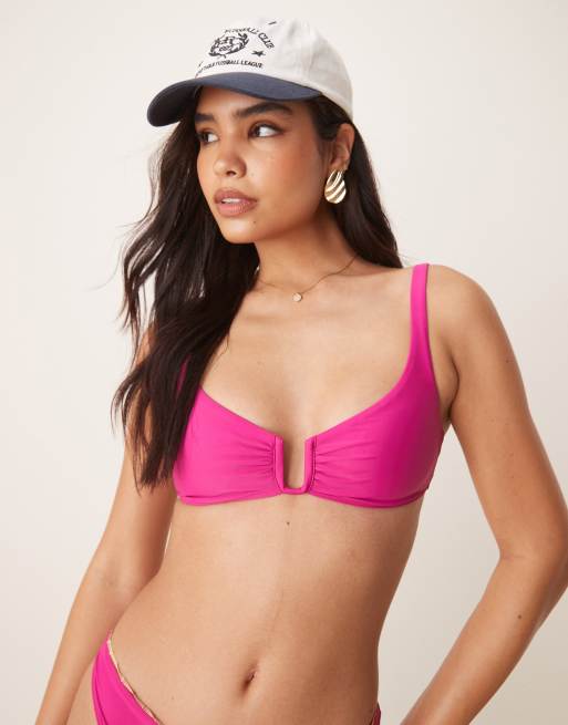 Top de bikini color frambuesa anudado en la espalda con aro en forma de pico en el escote de Abercrombie & Fitch (parte de un conjunto)