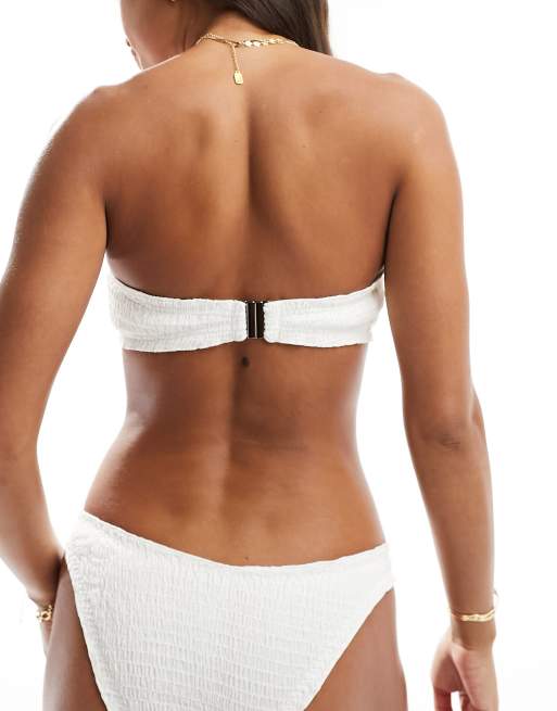 Top de bikini color marfil estilo palabra de honor con bordes ondulados de sirsaca de ASOS DESIGN , 3 de 4