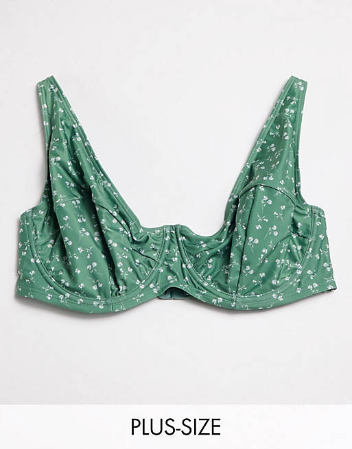 Top de bikini con aros verde con estampado de flores exclusivo de Peek & Beau Curve