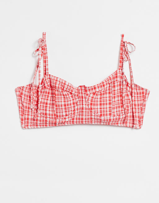 Top de bikini con aros y estampado de cuadros vichy multicolores de Warehouse