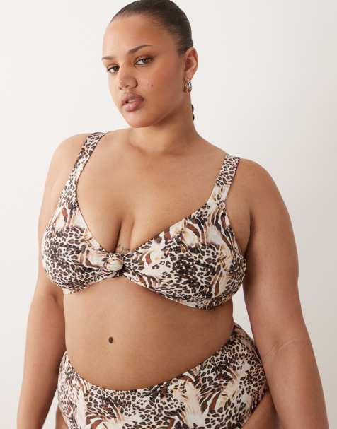 Top de bikini con estampado de leopardo y detalle anudado en la parte delantera de South Beach Curve - view 1