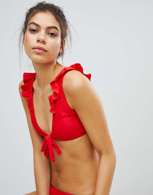 Top de bikini con lazada delantera y volante en el hombro Mix & Match de Missguided, 3 de 4