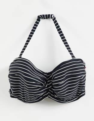 Top de bikini de copas grandes a rayas negras y blancas estilo palabra de honor con aros de Figleaves