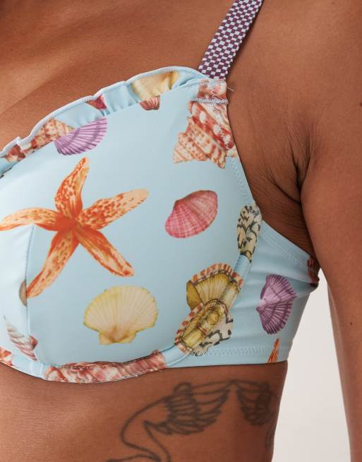 Top de bikini de copas grandes azul con estampado marino Solar Starfish de ASOS DESIGN, 3 de 4