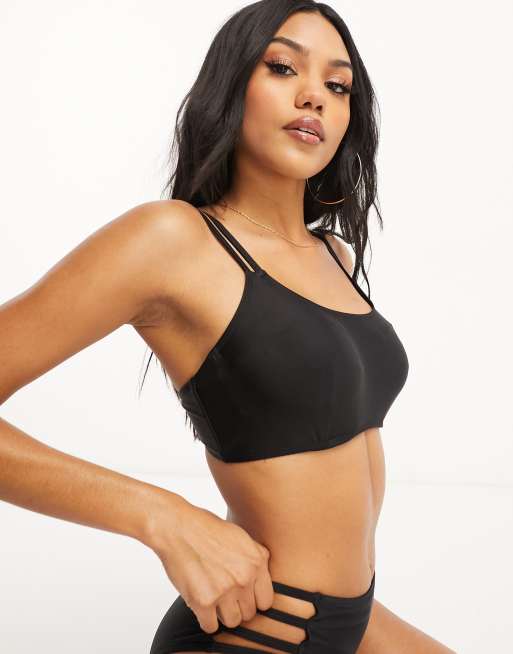 Top de bikini de copas grandes corto negro con tiras dobles Mix & Match de Ivory Rose , 4 de 4