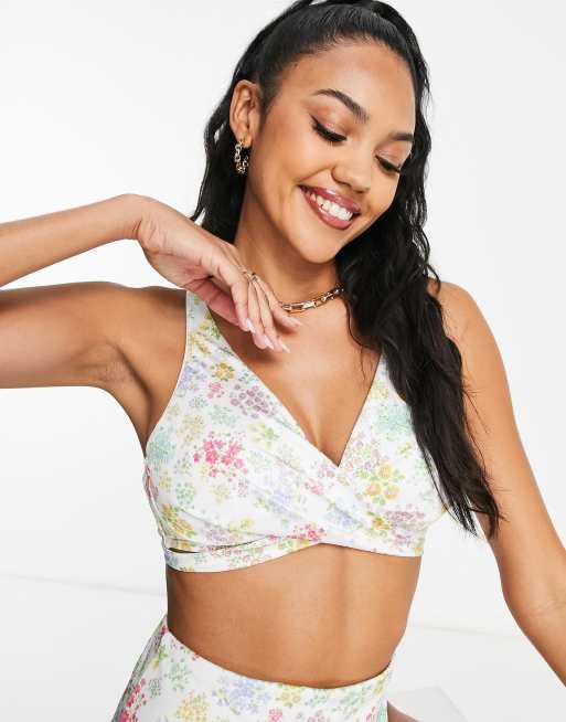 Top de bikini de copas grandes cruzado con aros y estampado de florecitas Mix & Match de ASOS DESIGN, 2 de 4