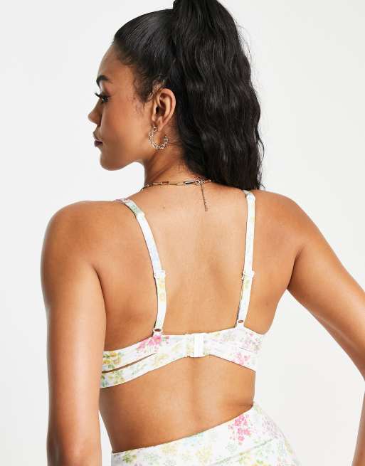 Top de bikini de copas grandes cruzado con aros y estampado de florecitas Mix & Match de ASOS DESIGN, 3 de 4