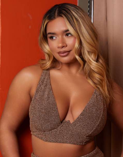 Top de bikini de copas grandes dorado metalizado con aros de Wolf & Whistle x Natalie Gessey - view 1