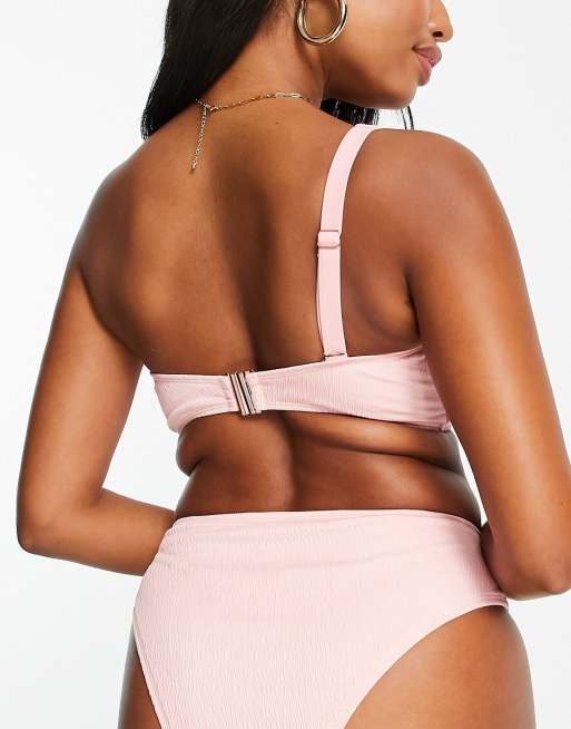 Top de bikini de copas grandes E rosa rubor asimétrico con acabado rugoso Mix & Match de Ivory Rose, 2 de 4