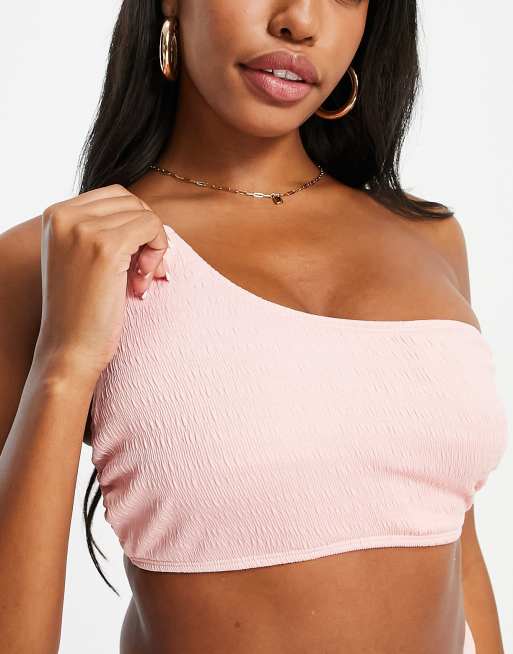 Top de bikini de copas grandes E rosa rubor asimétrico con acabado rugoso Mix & Match de Ivory Rose, 4 de 4