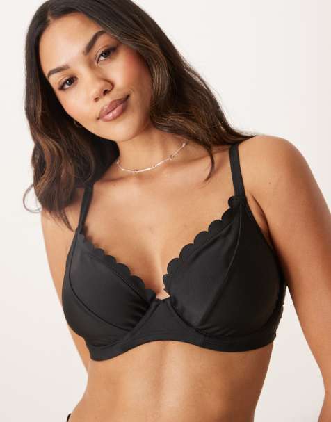 Top de bikini de copas grandes negro con aros y bordes festoneados de Peek & Beau - view 1