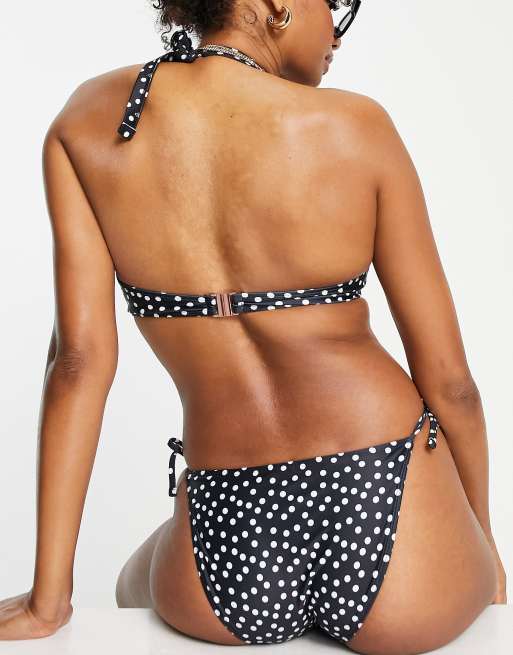 Top de bikini de copas grandes negro con aros y estampado de lunares Mix & Match de Ivory Rose , 3 de 4