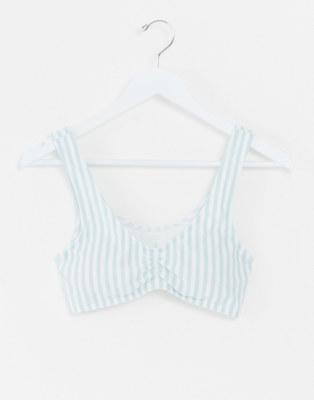Top de bikini de rayas con parte delantera fruncida de Hollister