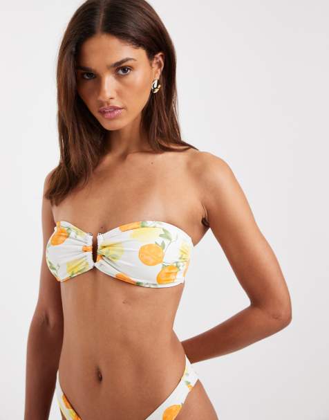 Top de bikini estilo palabra de honor con estampado de cítricos y detalle rígido en forma de U de Vero Moda - view 1